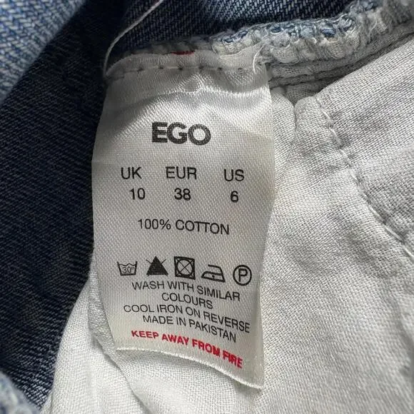 EGO Womens 6 High Rise Wide Leg Painted Floral Medium Wash Denim Jeans Y2K Style - Picture 5 of 8